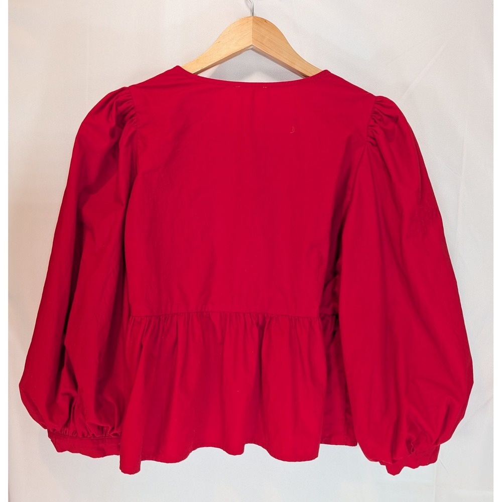 Jodifl Red Puff Sleeve Bow Front Peplum Blouse Top B1231 Medium - Picture 2 of 5